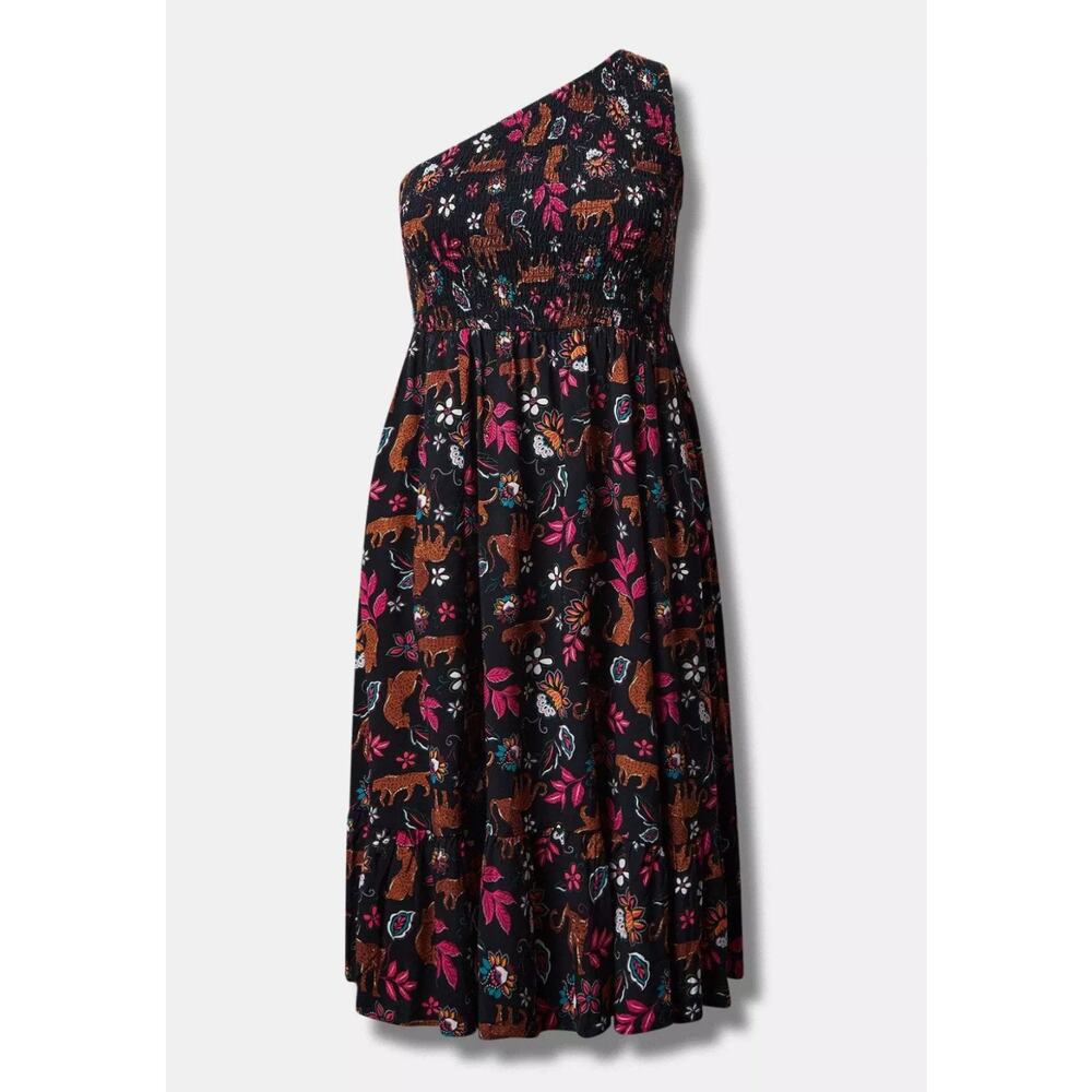 torrid Black One-Shoulder Floral & Animal Print Dress